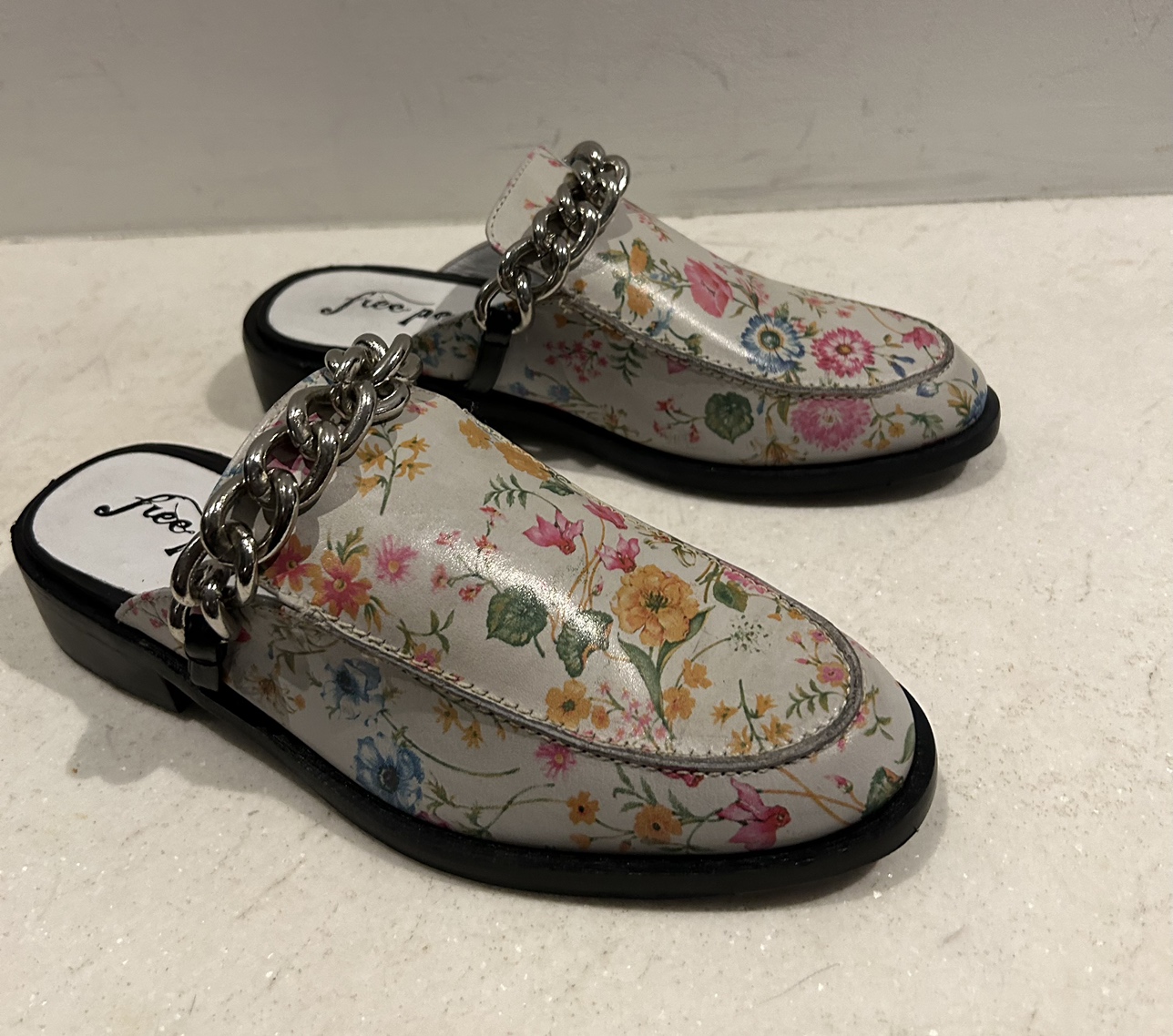 New in box Free People floral and chain mules image indicator(3)