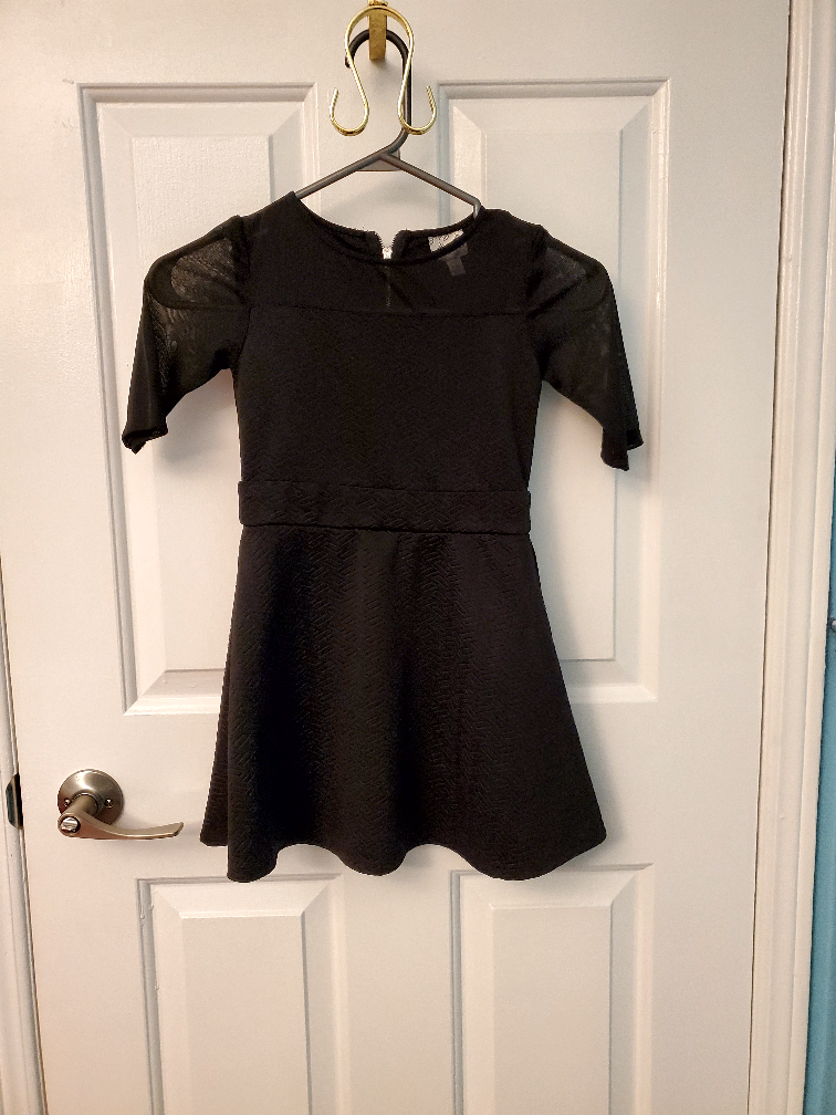 kids black dress with sheer sleeve, size small