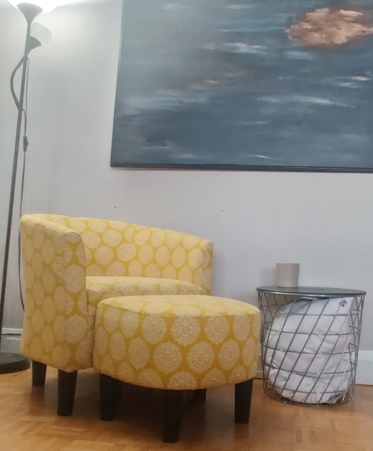 Barrel chair with footstool thumbnail