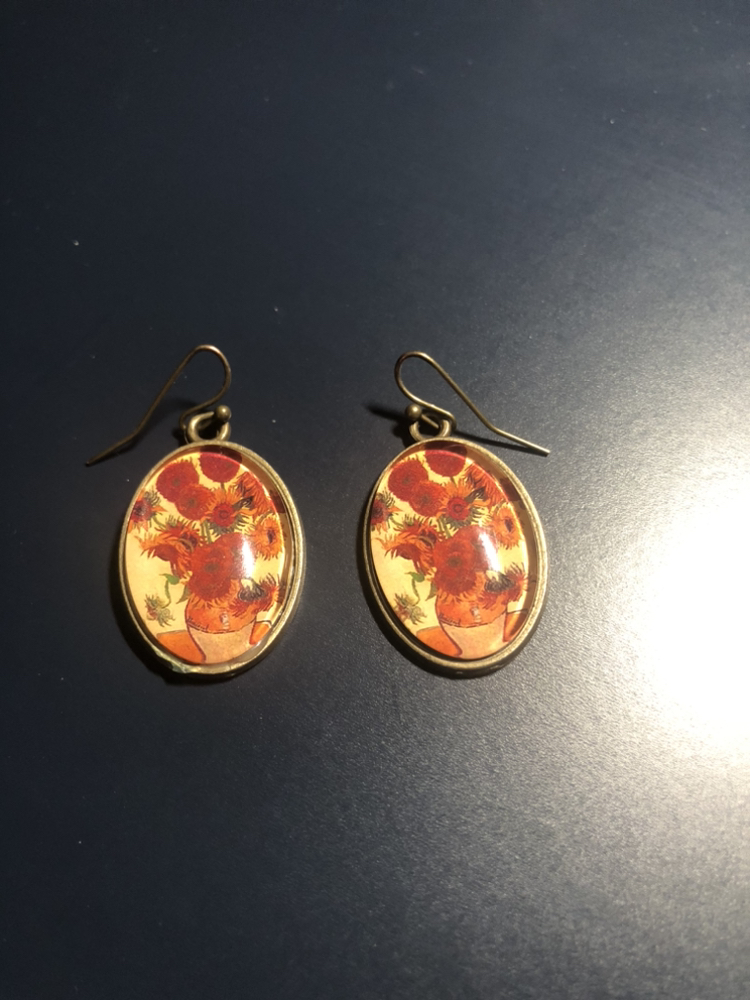 Earrings with Van Gogh sunflowers print
