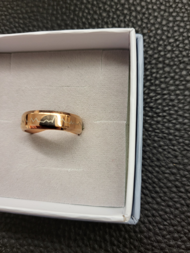 Heartbeat Stainless Steel Rose Gold IP Laser Etched Band Ring image indicator(3)