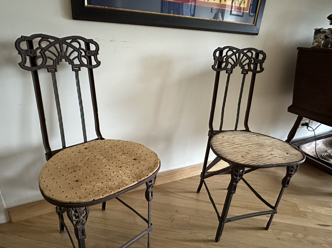 Two Metal folding chairs - French?