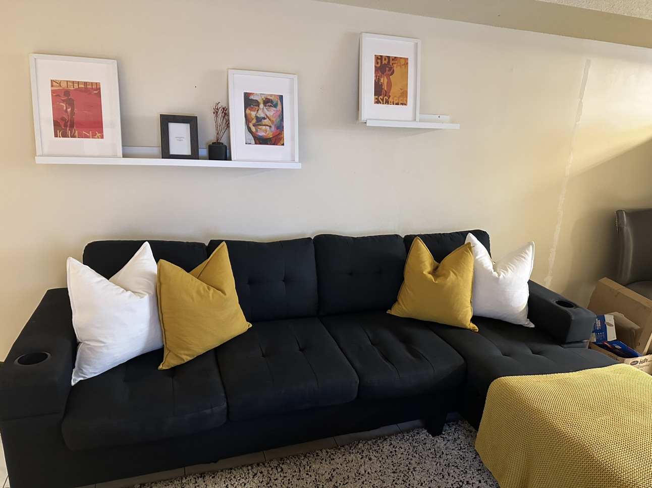 Black sectional couch with storage