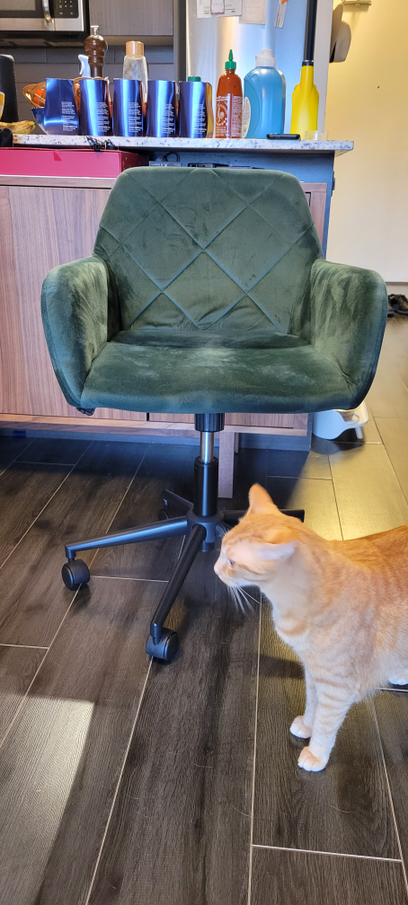 Small green velvet office chair