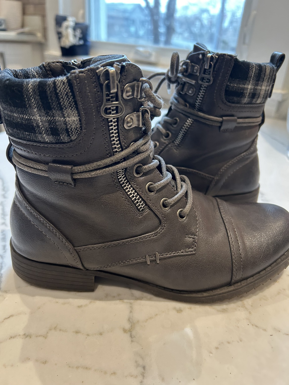 Grey with plaid accent booties