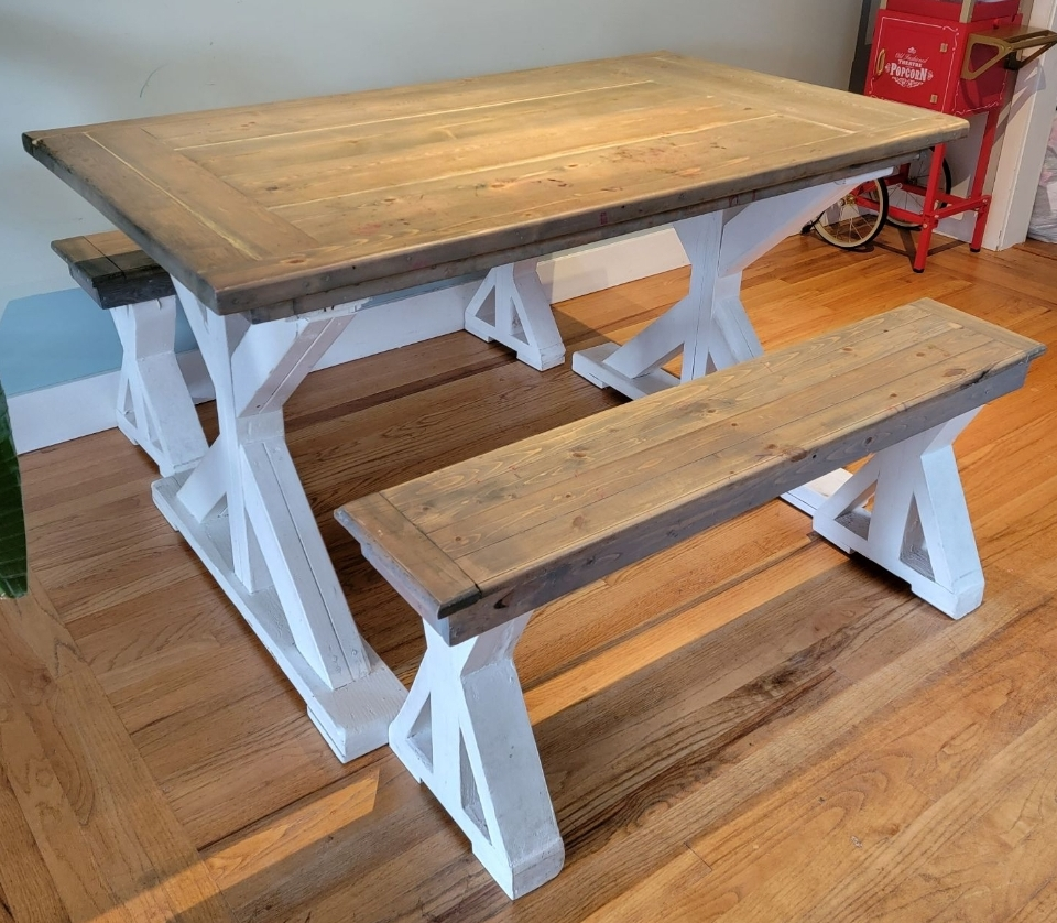 Dining Table Farmhouse Style with Matching benches