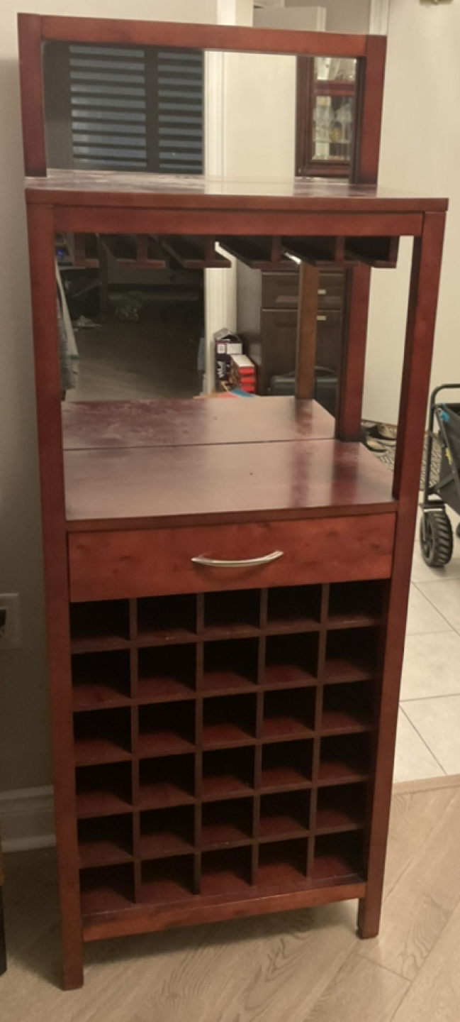Mahogany Wine Holder and Wine Rack,Mirrored Backing & One Drawer