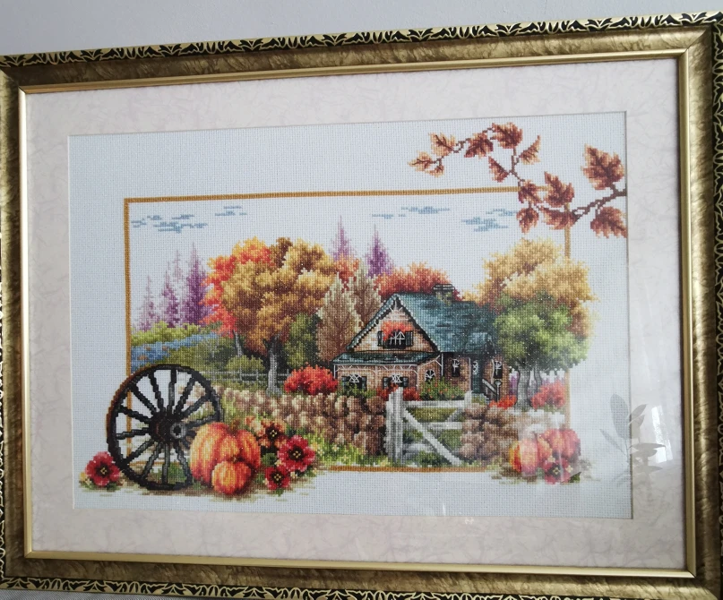 Hand made Cross Stitch Autumn lane. - photo 3