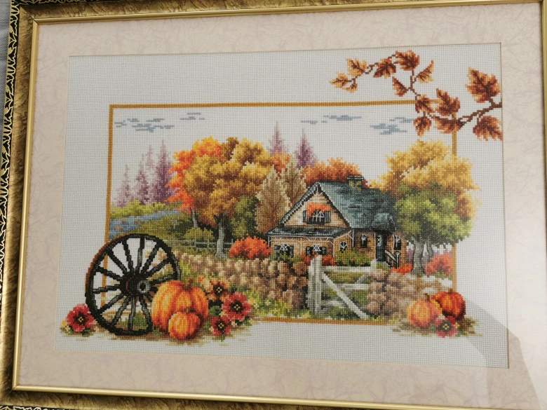 Hand made Cross Stitch Autumn lane. - photo 5