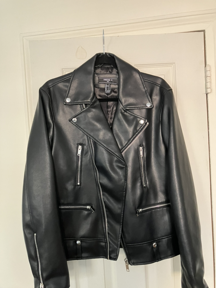 New Leather Black Unisex Motorcycle Style Jacket - Small