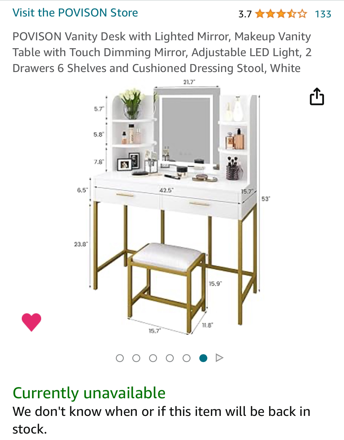 Black and gold Vanity with LED lighted mirror
