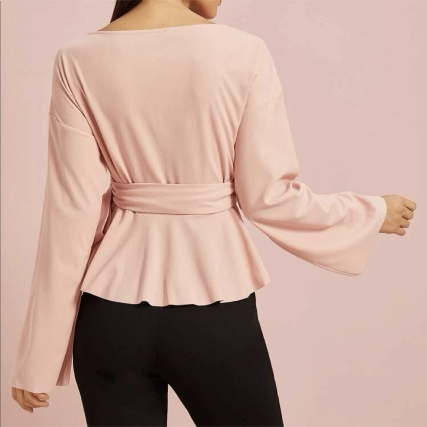 NEW Belted wrap peplum blouse with split sleeves image indicator(2)