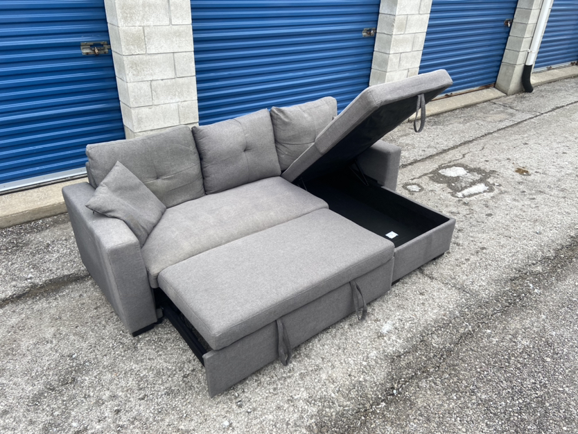 FREE DELIVERY• GREY SECTIONAL COUCH / SOFA w/ BED + STORAGE - photo 2