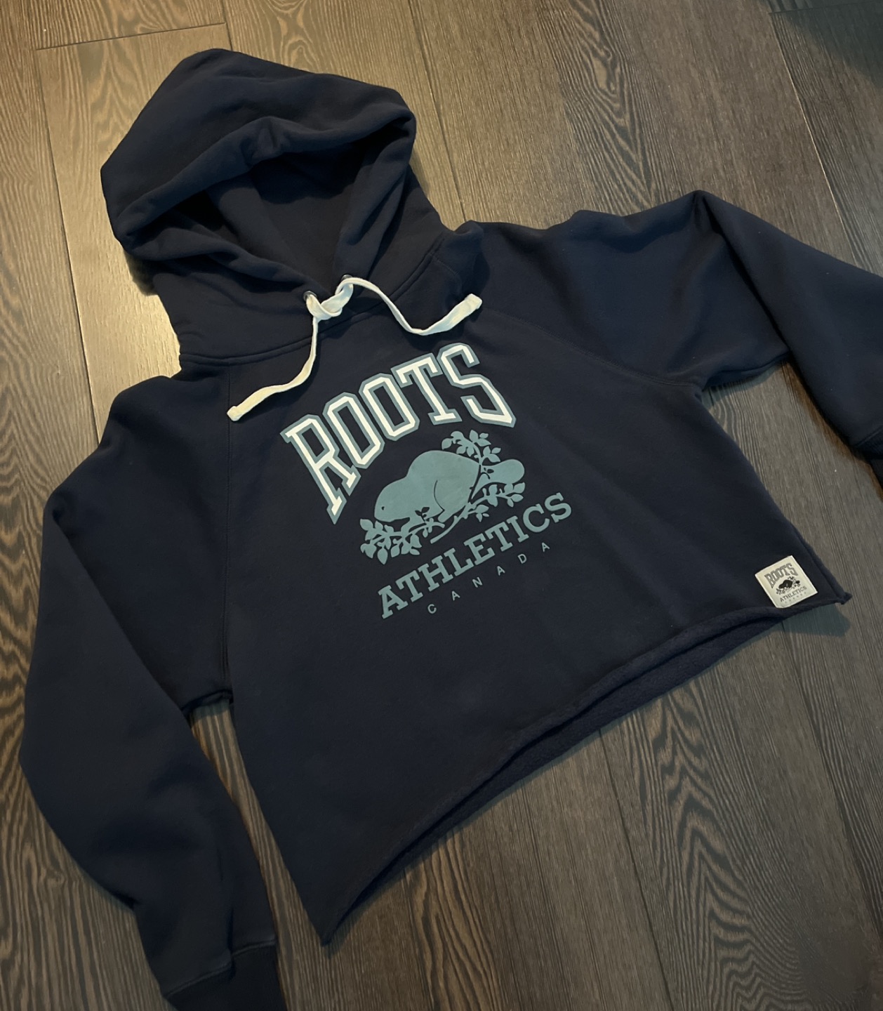 Cropped navy Roots sweater thumbnail