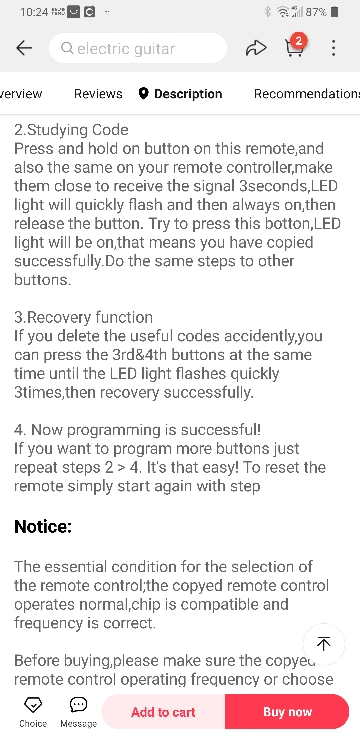 Garage Gate Remote Controller, Learning Programmable 433mHz RF image indicator(4)
