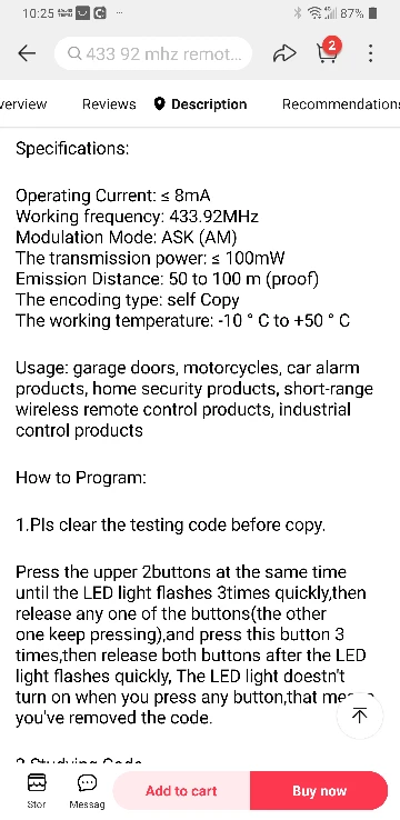 Garage Gate Remote Controller, Learning Programmable 433mHz RF image indicator(6)