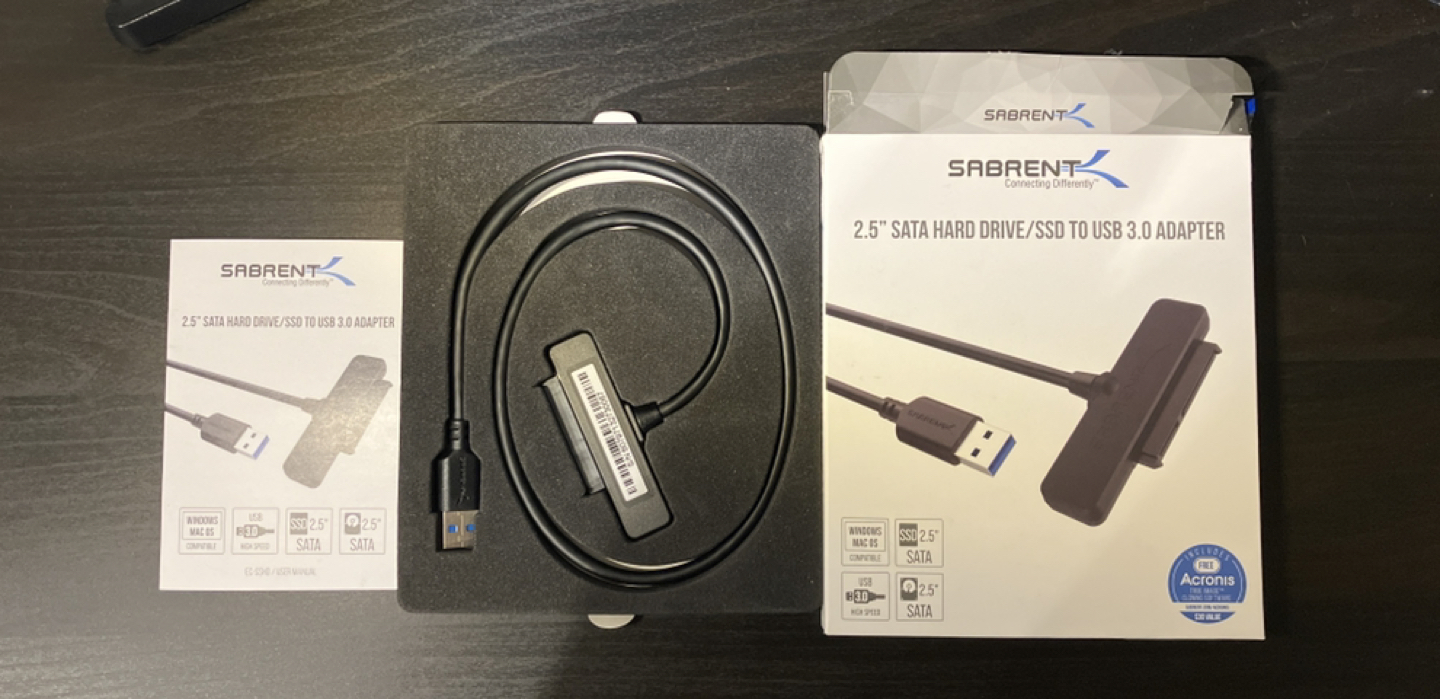 Sabrent 2.5” SATA hard drive/ SSD to USB 3.0 adapter