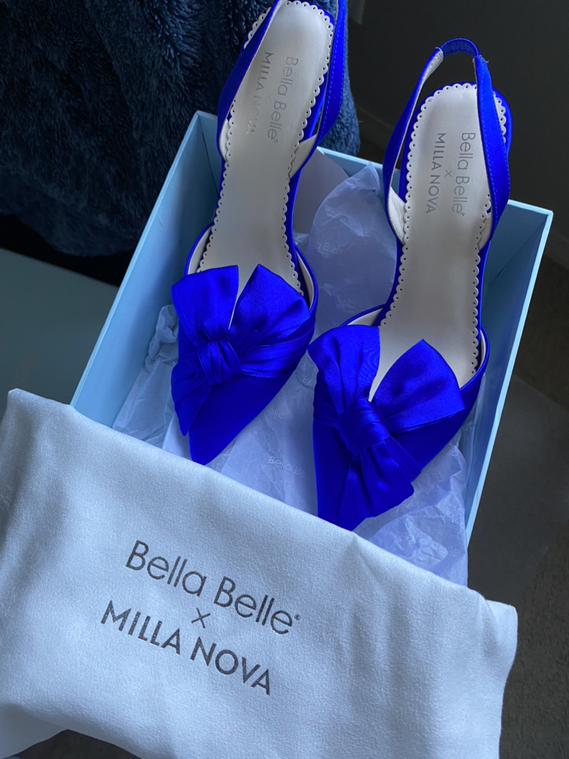 REESE BLUE Royal Blue Slingback Heels with Asymmetrical Bow - photo 3