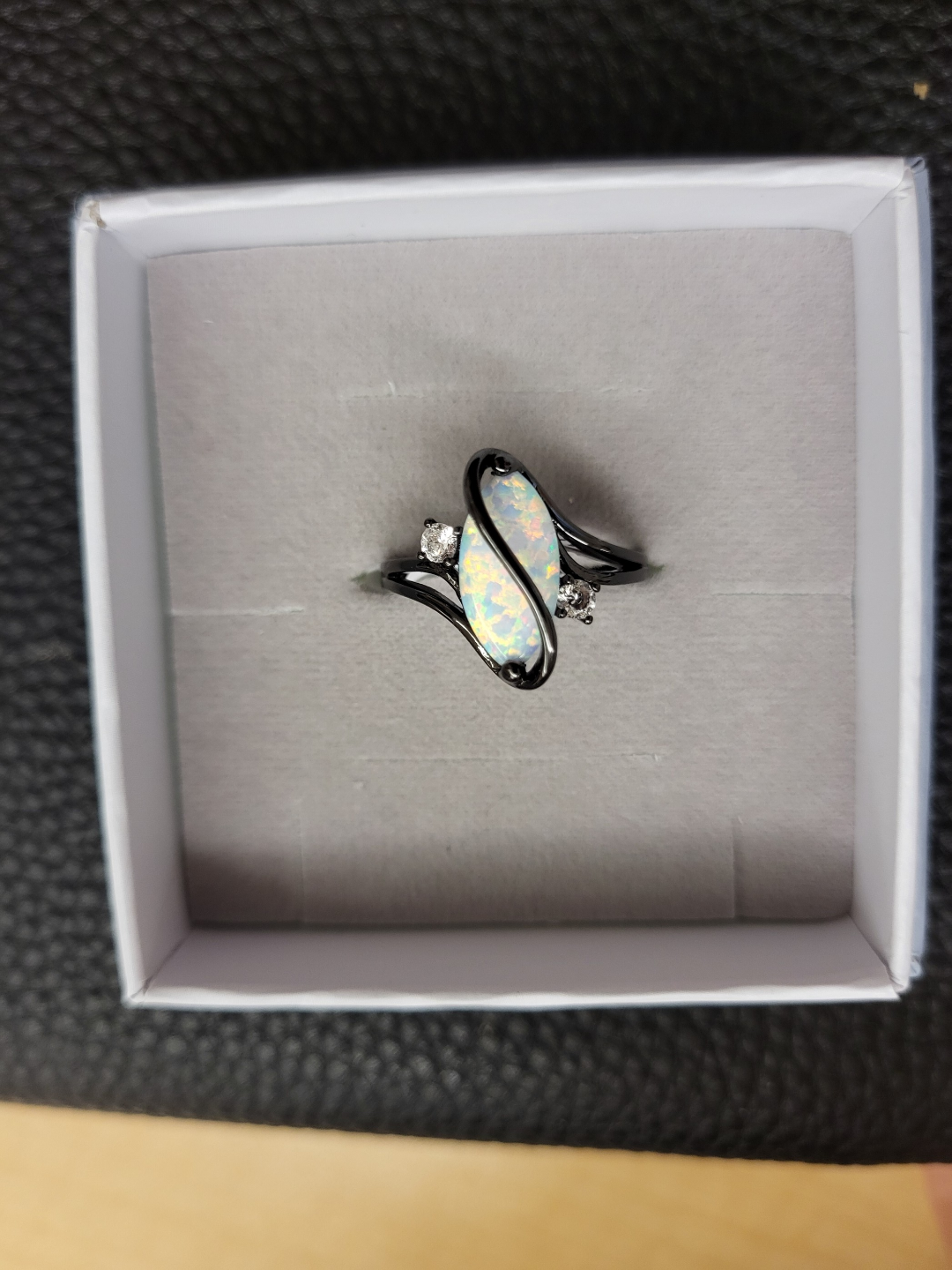 Barzel Black Rhodium Plated Fire Opal & Cubic Zirconia Ring image indicator(2)