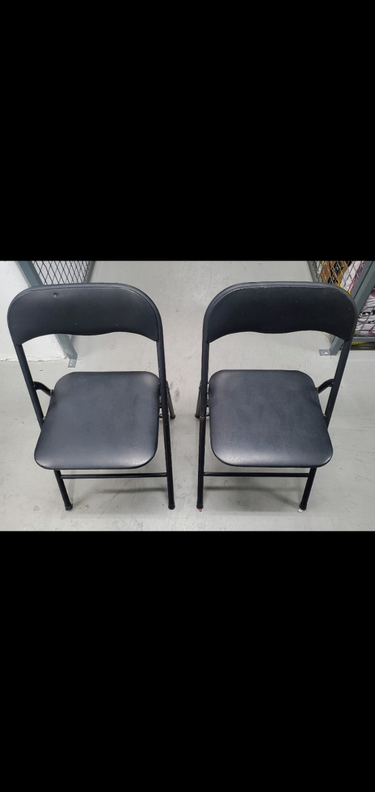 2 Black Leather &amp; Metal Folding Chairs for Sales thumbnail