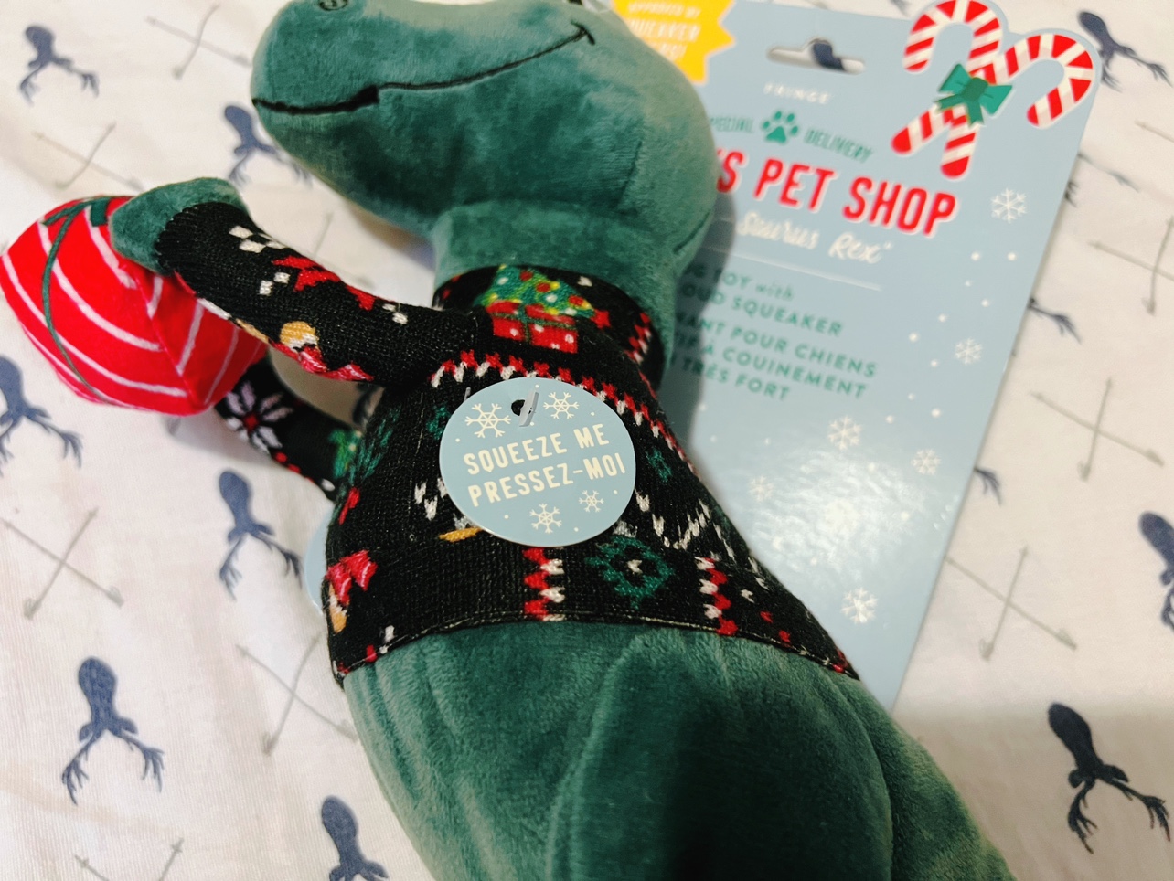 Fringe Santa's Pet Shop Dog Toy Dinosaur with Loud Squeaker NEW image indicator(3)