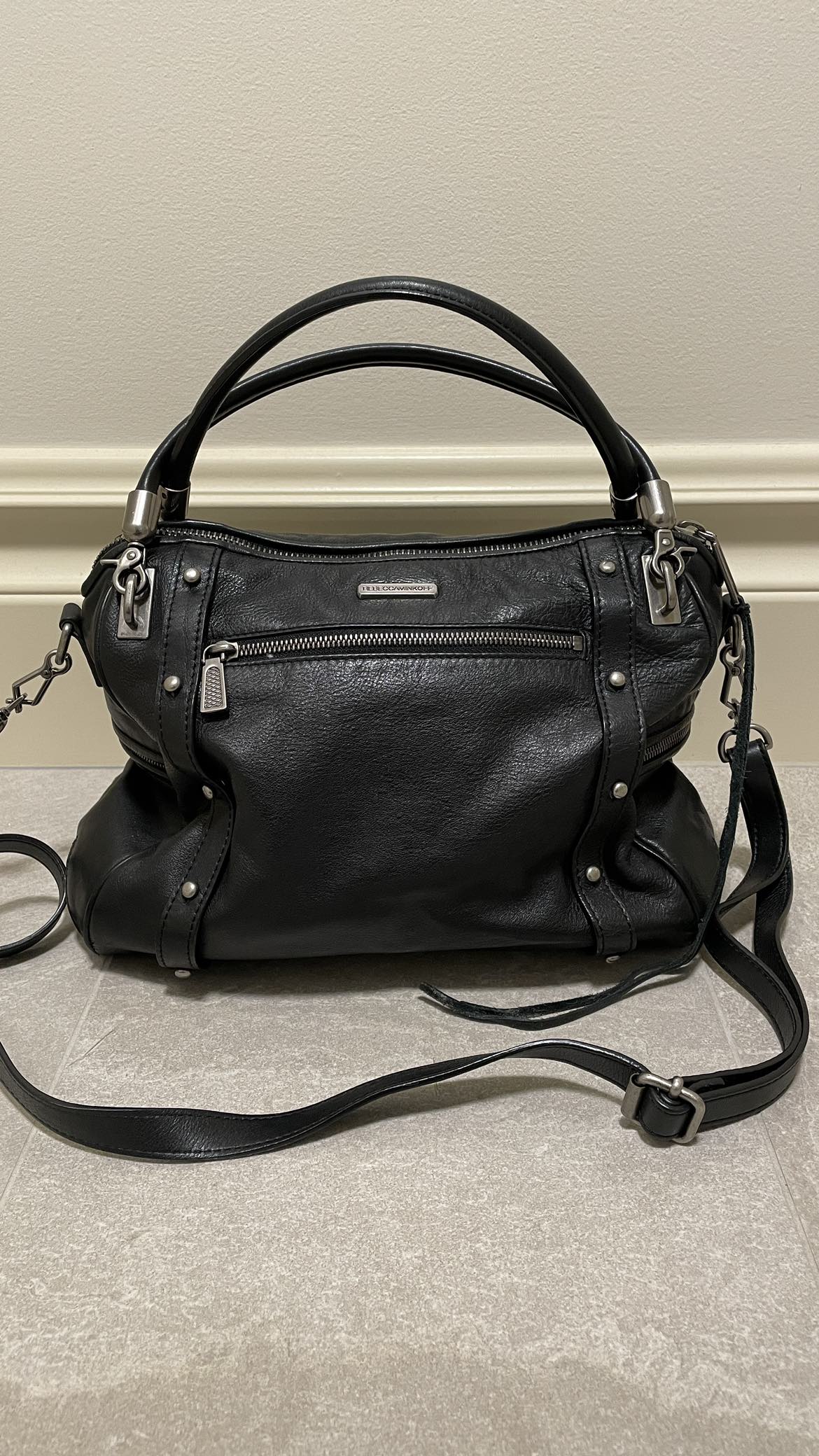 Rebecca Mincoff Black Leather Satchel
