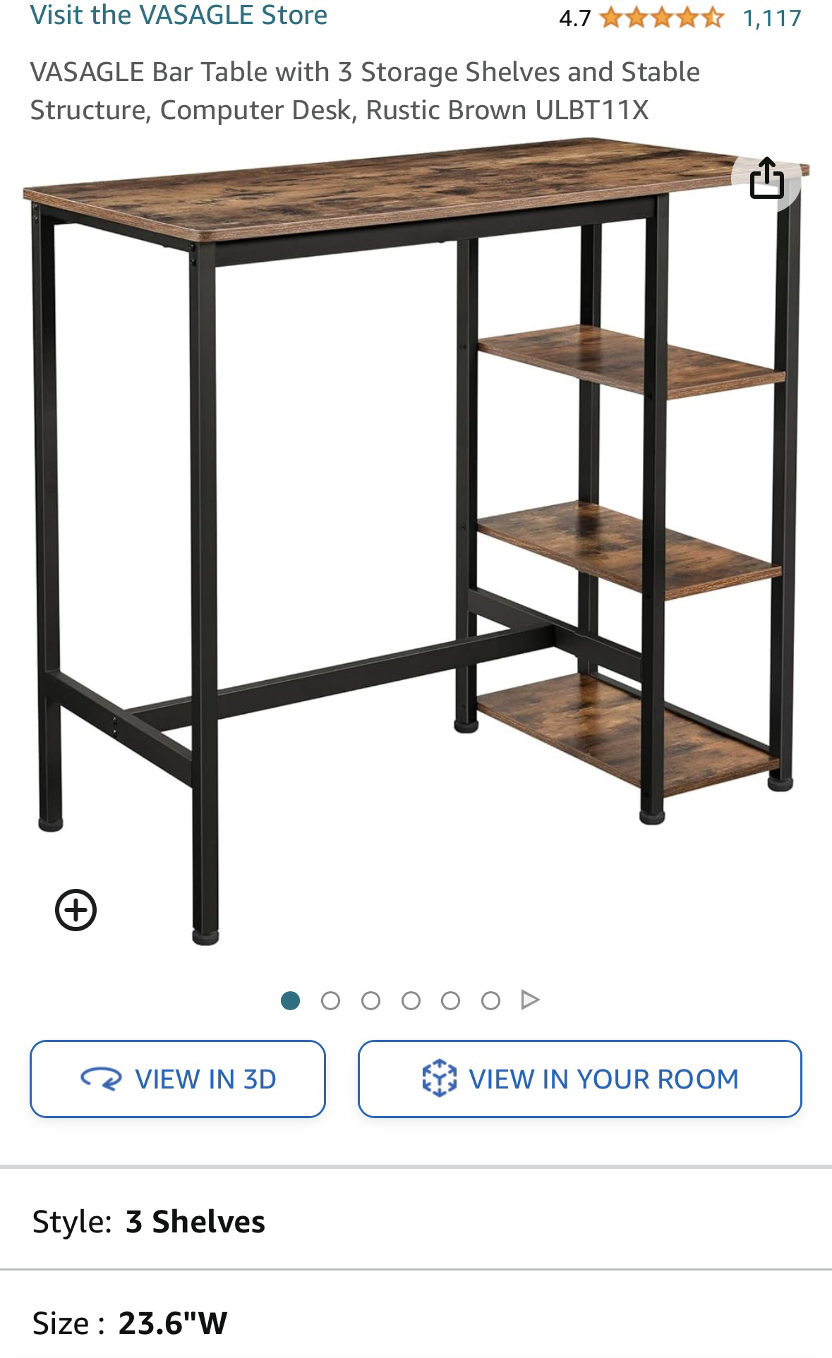 VASAGLE Bar Table with storage shelves