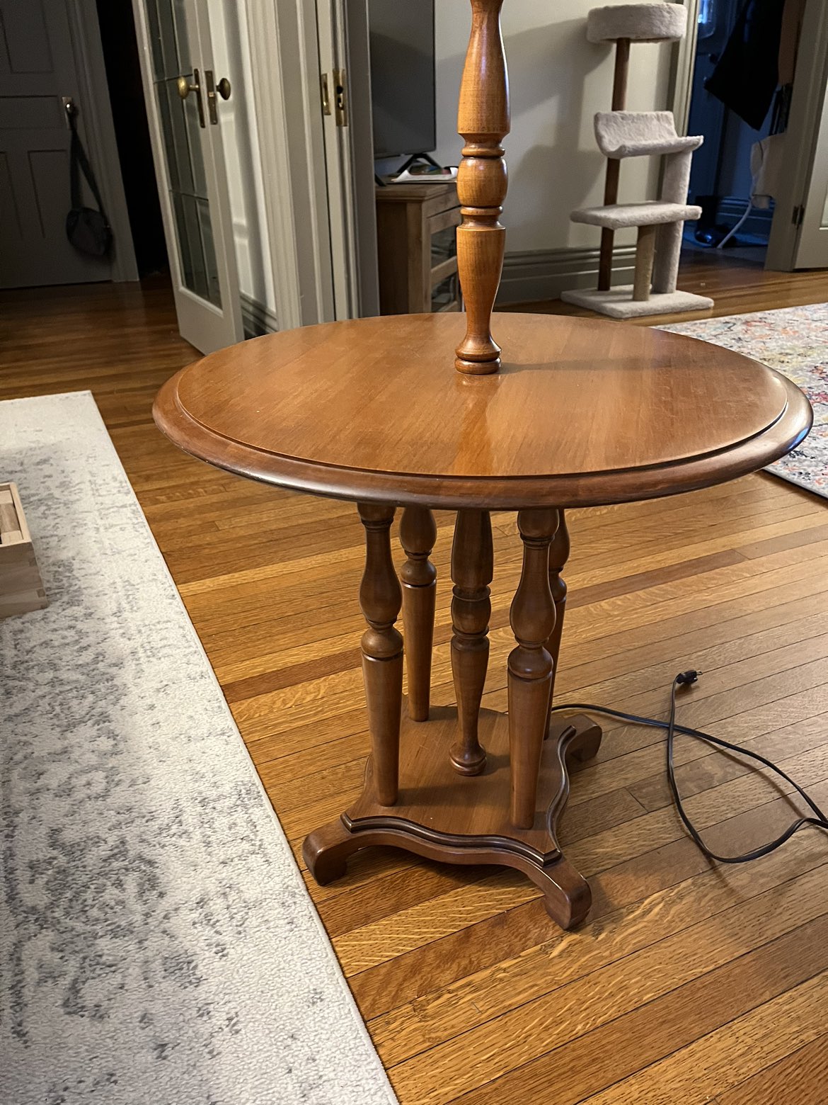 Wooden side table with built in lamp