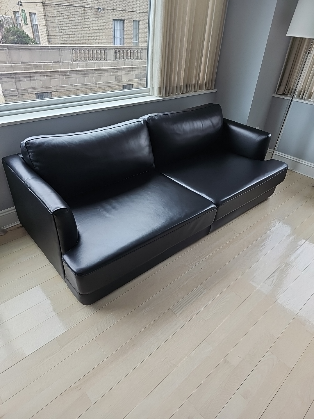 West Elm Haven 84 inch Top Grain Black Leather Sofa