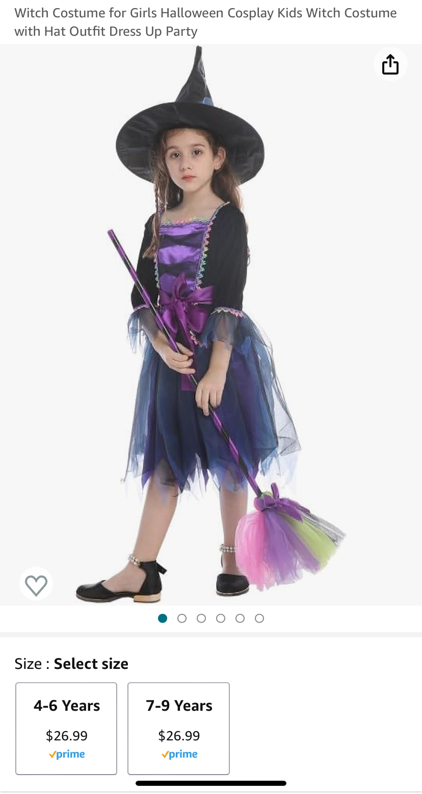 Witch girl costume size 4-8 years brand new