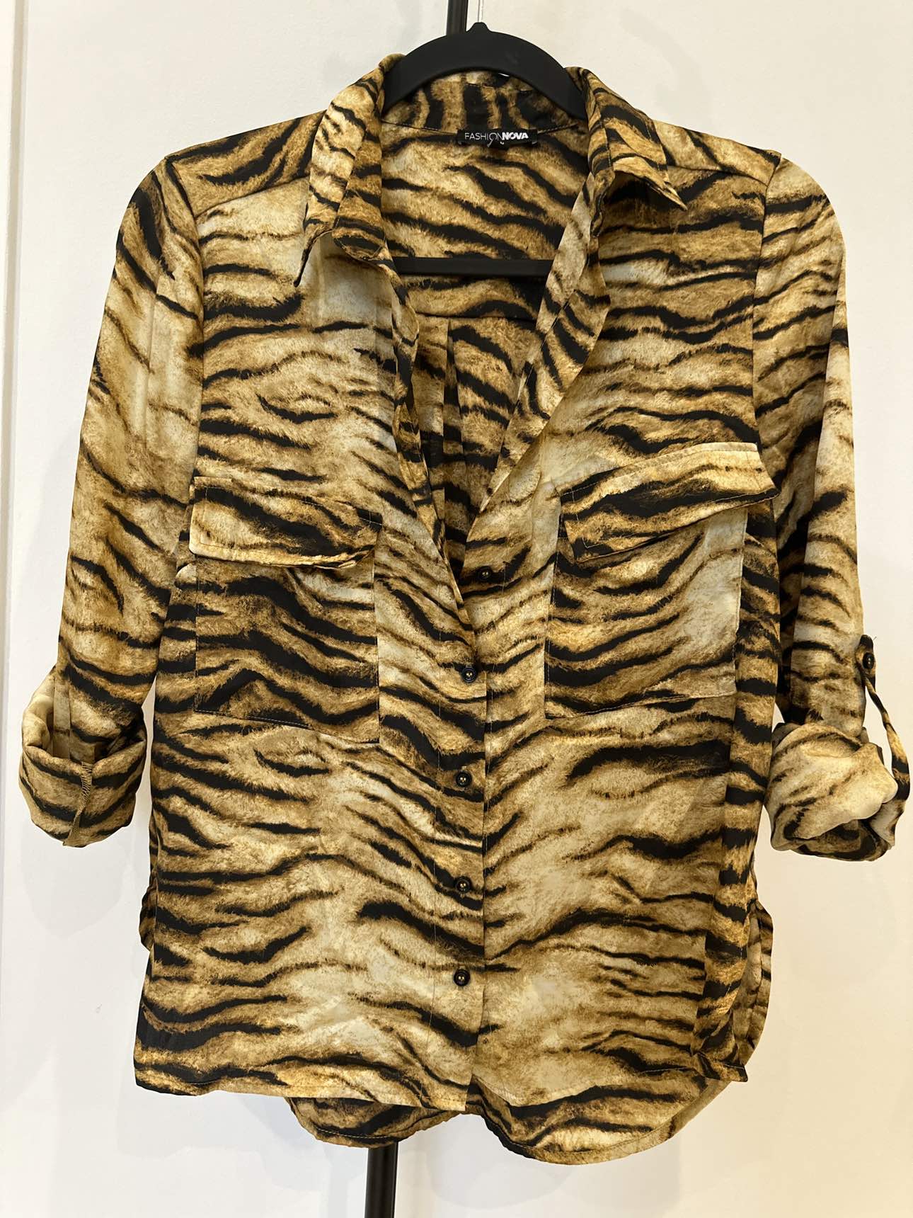 Tiger Print striped silky shirt (s)