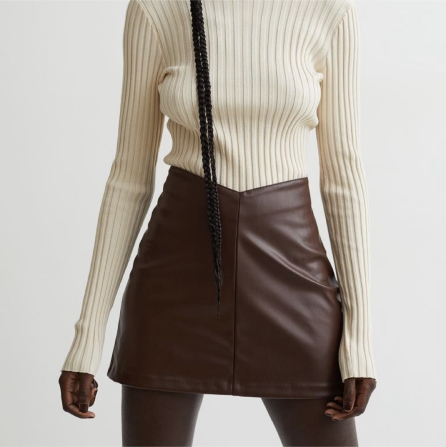 NWT H&M Crossover Faux Leather Brown Skirt - photo 2