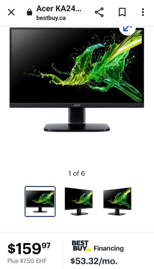 Acer KA242Y 23.8" FHD 100Hz 1ms GTG VA LED Monitor (KA242Y Hbi)