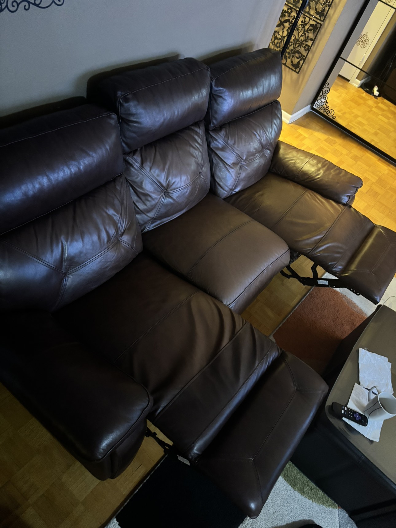 Real leather reclining sofa - photo 3