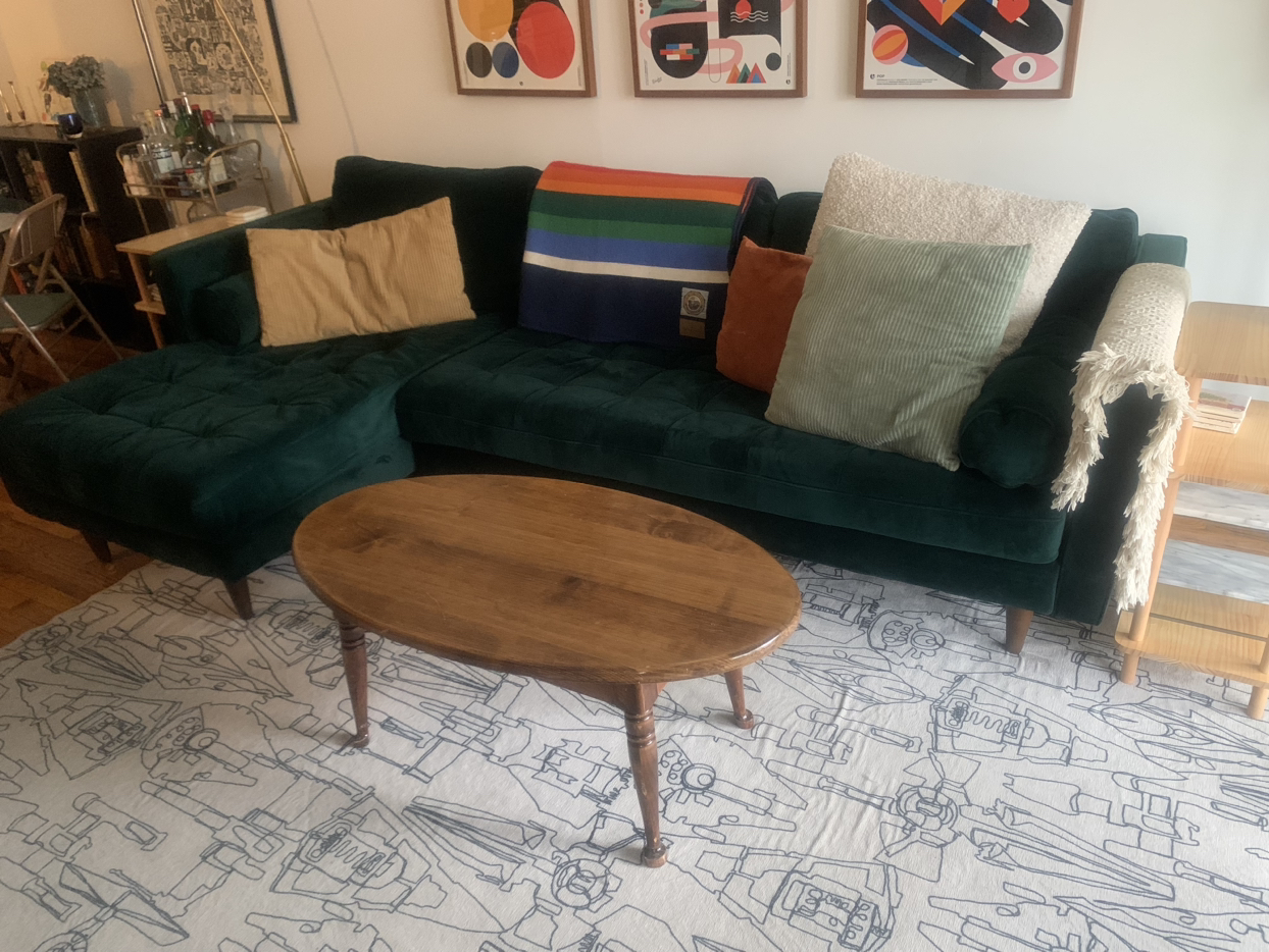 Joybird Briar Sectional Couch with Chaise Lounge, Green Velvet - photo 5