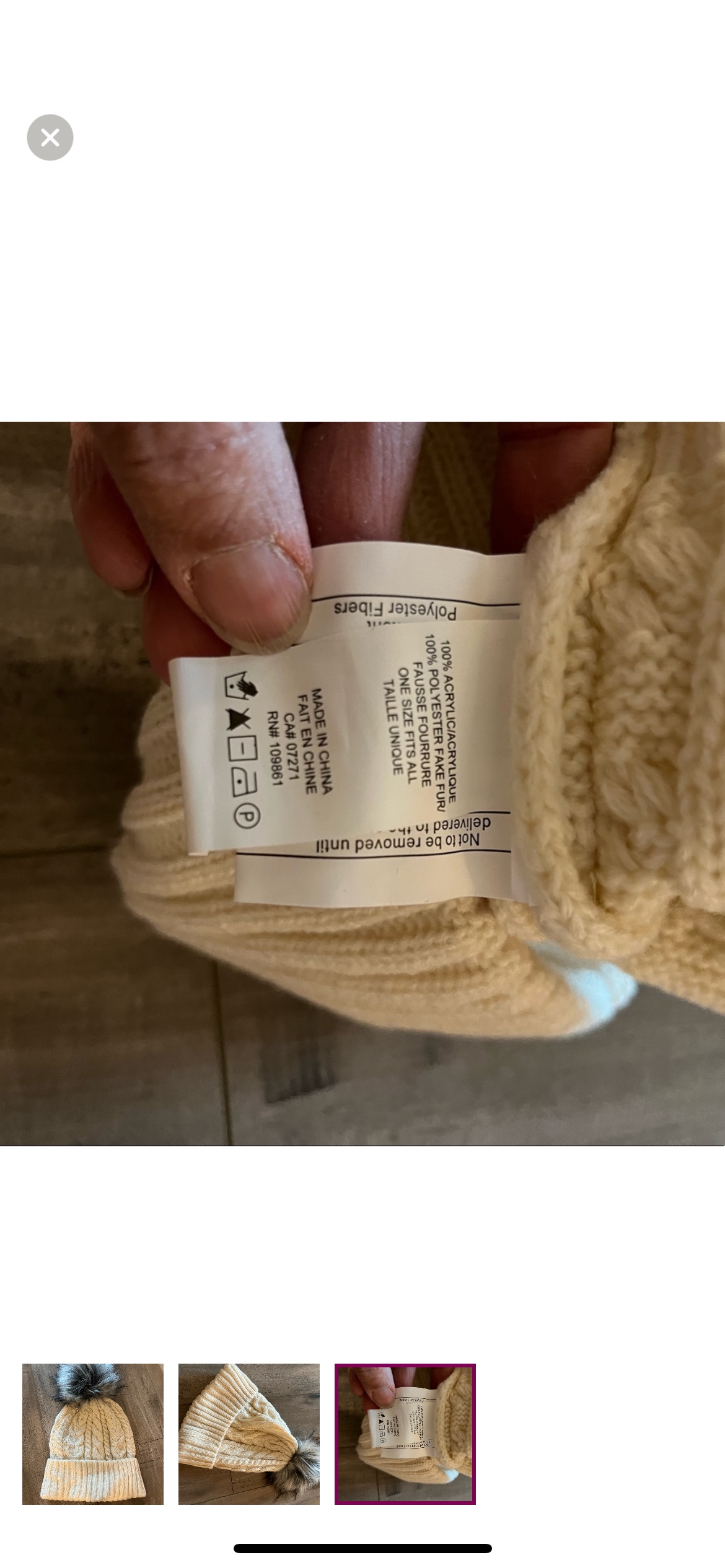 New cream color Knit Pom Pom beanie image indicator(3)