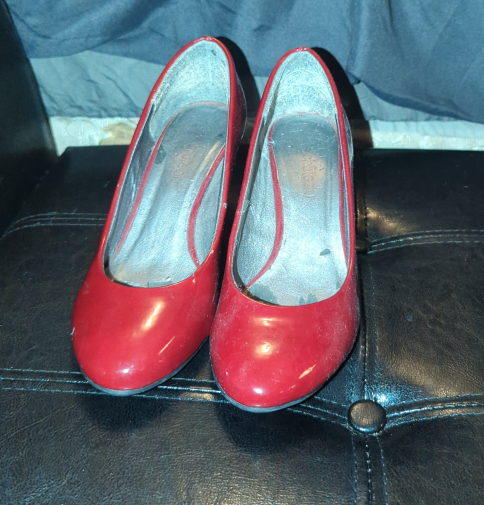 red closed-toe kitten heels