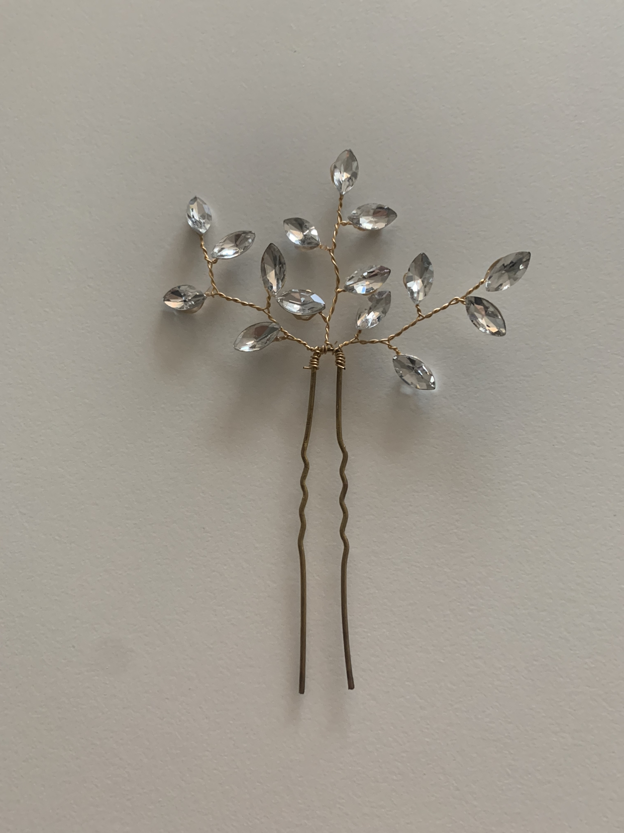 Silvery/clear rhinestone, Gold comb bridal hair pin