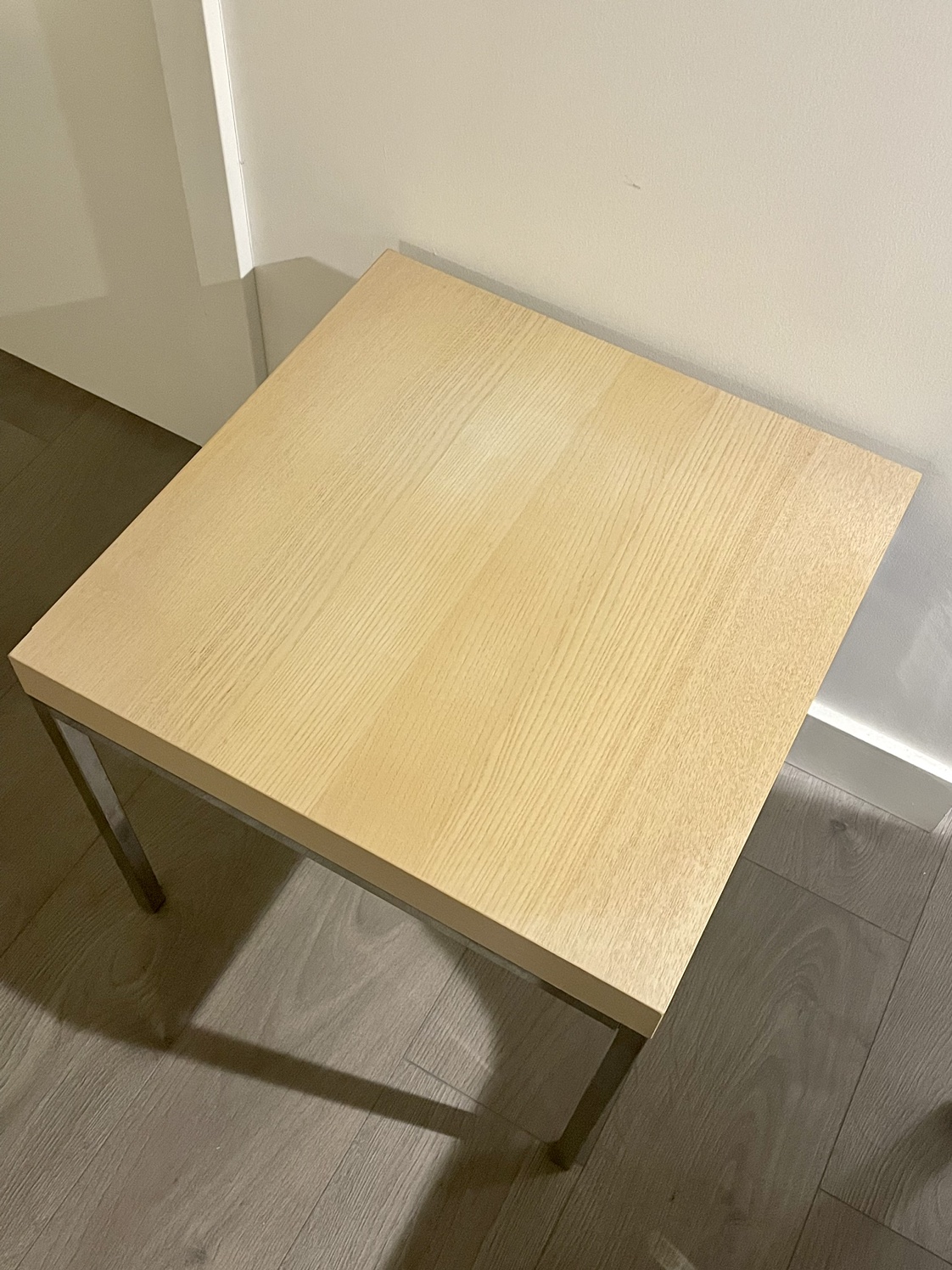 Wooden square side table with metal legs image indicator(2)