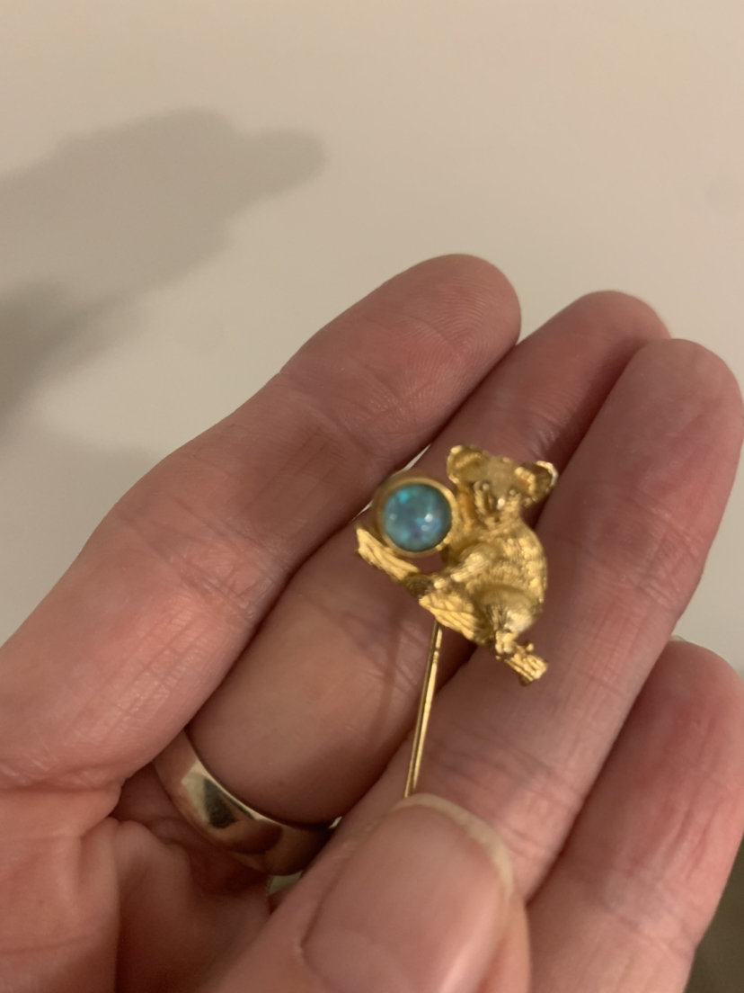 Vintage koala stick pin w/opal from Australia (missing stopper) image indicator(2)