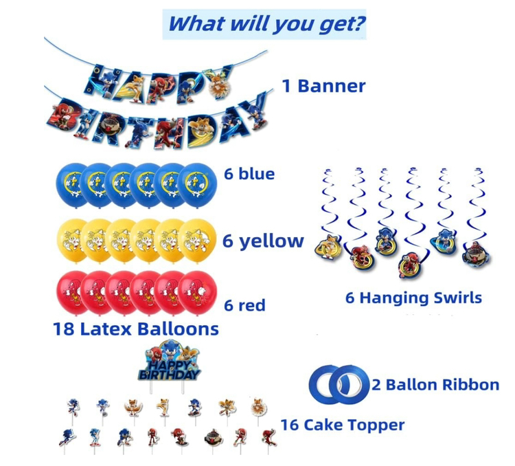 Sonic Birthday Banner Balloons Cake Toppers Ribbons - photo 2