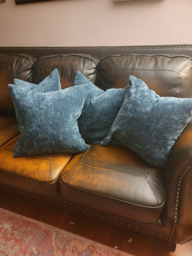 Teal feather throw pillows