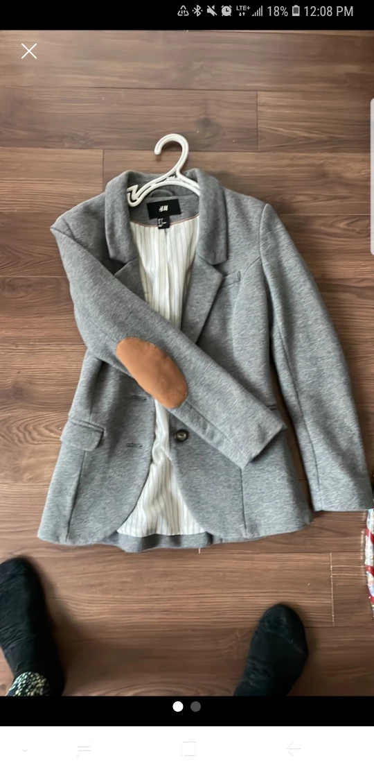 Grey H&M blazer with elbow patches thumbnail