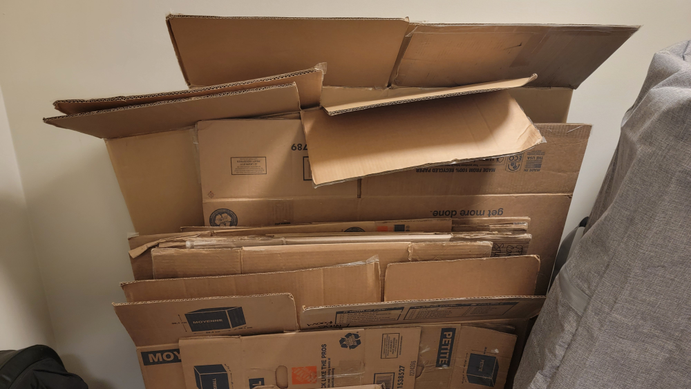 free moving boxes of small, medium and large sizes