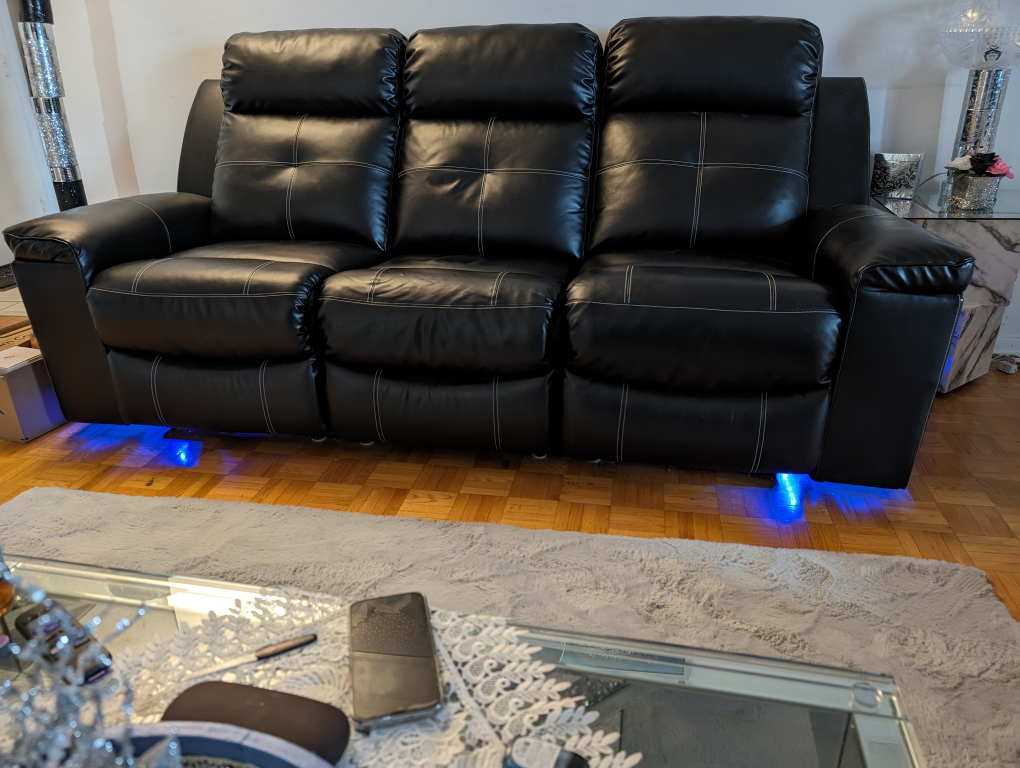 Black Recliner Couch (with blue LED Lights) - photo 2