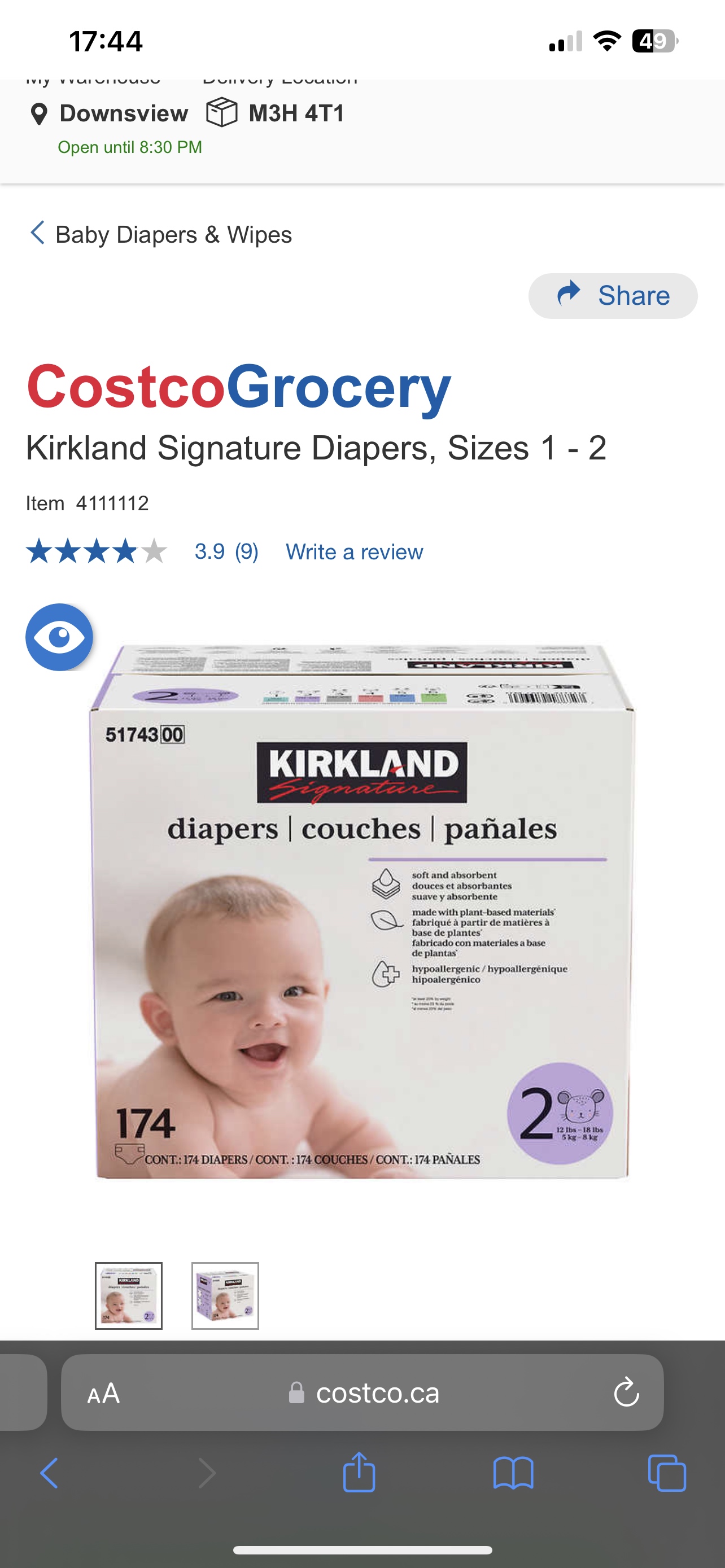 Krikland Diapers, Sizes 2 ( 116 pcs) thumbnail