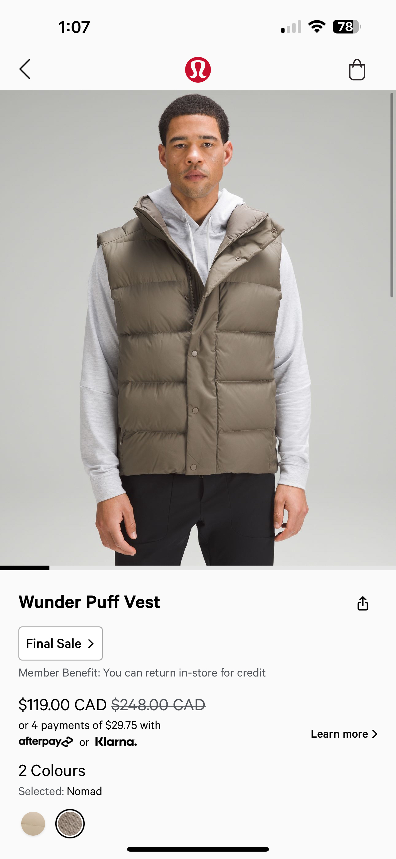 Wunder Puff Vest Men’s ( Size M ) - photo 3