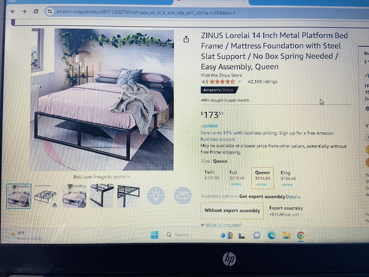Queen bed frame and Queen memory foam mattress