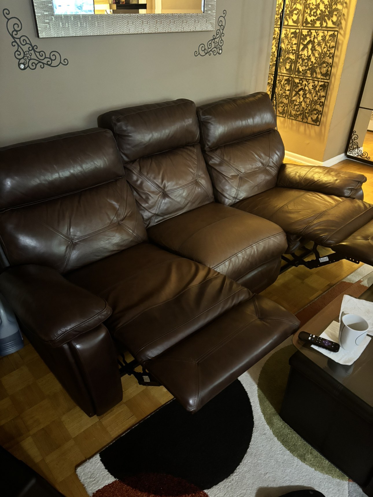 Real leather reclining sofa