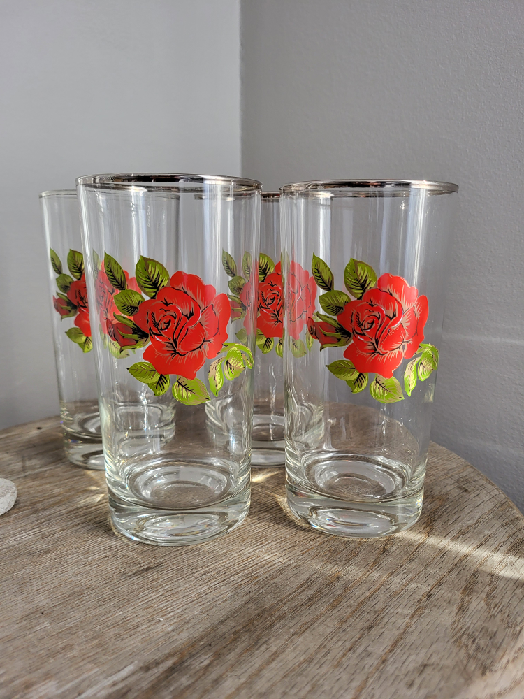 Rose Embossed🌹Vintage Glass Tumbler x 4 🏒 image indicator(2)